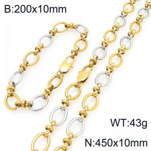 Fashion stainless steel 200 × 10mm&450 × 10mm oval 8-shaped spliced chain Japanese buckle charm gold&silver set - KS228116-Z