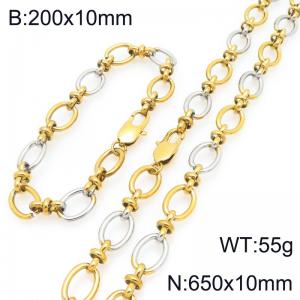 Fashion stainless steel 200 × 10mm&650 × 10mm oval 8-shaped spliced chain Japanese buckle charm gold&silver set - KS228120-Z