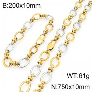 Fashion stainless steel 200 × 10mm&750 × 10mm oval 8-shaped spliced chain Japanese buckle charm gold&silver set - KS228122-Z