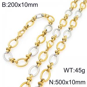 Fashion stainless steel 200 × 10mm&500 × 10mm oval 8-shaped spliced chain lobster buckle charm gold&silver set - KS228124-Z