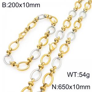 Fashion stainless steel 200 × 10mm&650 × 10mm oval 8-shaped spliced chain lobster buckle charm gold&silver set - KS228127-Z
