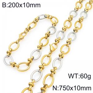 Fashion stainless steel 200 × 10mm&750 × 10mm oval 8-shaped spliced chain lobster buckle charm gold&silver set - KS228129-Z
