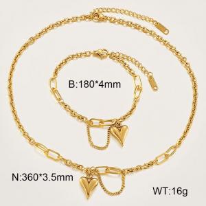 Trendy Titanium Steel Gold Heart Pendant Bracelet Necklace Gold Set - KS228137-KLX