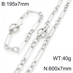 Stainless steel fashionable 3:1 square wire chain OT buckle bracelet and necklace two-piece set - KS228197-Z