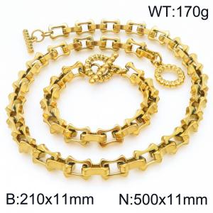 Fashion stainless steel 210× 11mm&500× 11mm hollow bone chain special OT buckle temperament gold set - KS228213-Z