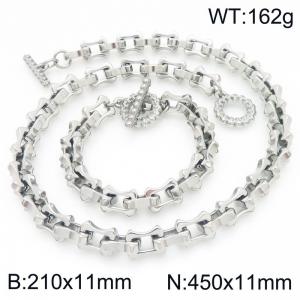 Fashion stainless steel 210× 11mm&450× 11mm hollow bone chain special OT buckle temperament silver set - KS228216-Z
