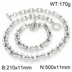 Fashion stainless steel 210× 11mm&500× 11mm hollow bone chain special OT buckle temperament silver set - KS228217-Z