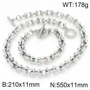 Fashion stainless steel 210× 11mm&550× 11mm hollow bone chain special OT buckle temperament silver set - KS228218-Z