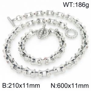 Fashion stainless steel 210× 11mm&600× 11mm hollow bone chain special OT buckle temperament silver set - KS228219-Z