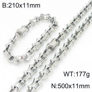 Fashion stainless steel 210 × 11mm&500 × 11mm hollow bone chain lobster buckle temperament silver set - KS228225-Z