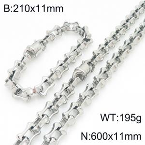 Fashion stainless steel 210 × 11mm&600 × 11mm hollow bone chain lobster buckle temperament silver set - KS228227-Z