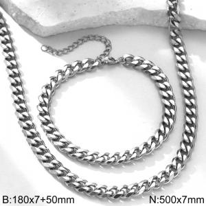 Stainless steel necklace bracelet two-piece set - KS228828-Z