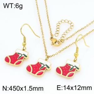 Fashionable and personalized stainless steel Christmas socks, earrings, necklace two-piece set - KS229406-Z