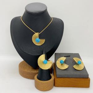 Women's Stainless Steel Fashion Jewelry Pendant Ring Earrings Set of Three - KS231283-LX