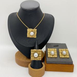 Women's Stainless Steel Fashion Jewelry Pendant Ring Earrings Set of Three - KS231288-LX