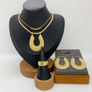 Women's Stainless Steel Fashion Jewelry Pendant Ring Earrings Set of Three - KS231293-LX