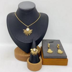 Women's Stainless Steel Fashion Jewelry Pendant Ring Earrings Set of Three - KS231296-LX