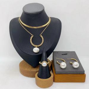 Women's Stainless Steel Fashion Jewelry Pendant Ring Earrings Set of Three - KS231297-LX