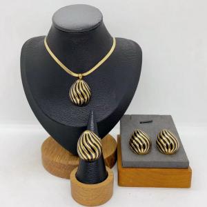 Women's Stainless Steel Fashion Jewelry Pendant Ring Earrings Set of Three - KS231305-LX