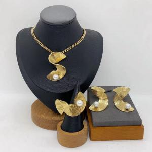 Women's Stainless Steel Fashion Jewelry Pendant Ring Earrings Set of Three - KS231316-LX