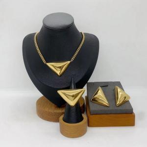 Women's Stainless Steel Fashion Jewelry Pendant Ring Earrings Set of Three - KS231320-LX