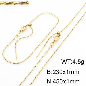 Fashionable and trendy stainless steel simple plain chain adjustable bracelet necklace two-piece set - KS231322-Z