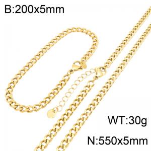 Gold Plated Stainless Steel Figaro Chain Jewelry Set, 5mm Figaro Link Necklace and Bracelet Set with Adjustable Extension Chain, Waterproof Non Tarnish Fashion Jewelry Gift for Men Women - KS232741-GC