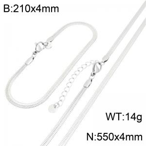 Stainless Steel Herringbone Chain Jewelry Set, 4mm Flat Snake Bone Necklace and Bracelet Set with Adjustable Extension Chain, Waterproof Non Tarnish Minimalist Fashion Jewelry Gift for Men Women - KS232752-GC