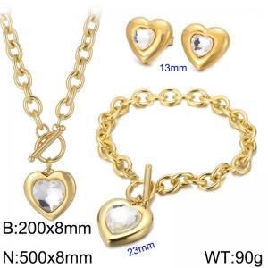 Love stainless steel jewelry personality OT button popular crystal glass jewelry three piece set - KS52445-Z