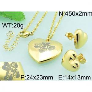 Gold Heart I Love You Mother's Day Earrings Pendant Set - KS53809-Z