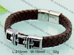 Stainless Steel Leather Bracelet - KB28506-T