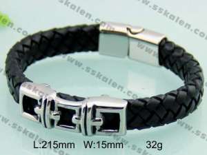 Stainless Steel Leather Bracelet - KB28508-T
