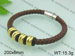 Stainless Steel Leather Bracelet - KB32916-T