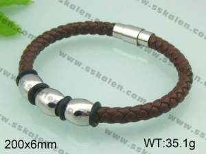 Stainless Steel Leather Bracelet - KB32936-T