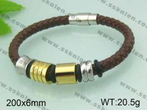 Stainless Steel Leather Bracelet - KB32945-T
