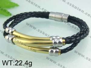Stainless Steel Leather Bracelet   - KB40921-TXH