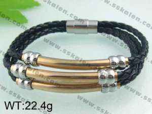 Stainless Steel Leather Bracelet    - KB40922-TXH