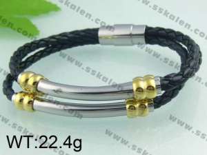 Stainless Steel Leather Bracelet    - KB40923-TXH