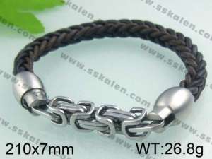 Stainless Steel Leather Bracelet    - KB40925-TXH