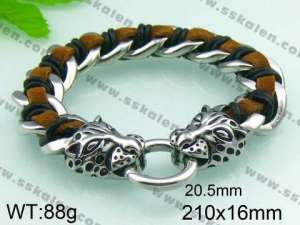 Stainless Steel Leather Bracelet    - KB44133-D