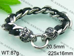Stainless Steel Leather Bracelet    - KB44135-D