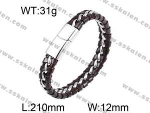 Stainless Steel Leather Bracelet  - KB53395-K