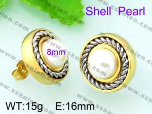 SS Shell Pearl Earrings - KE56241-Z