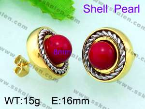SS Shell Pearl Earrings - KE56245-Z