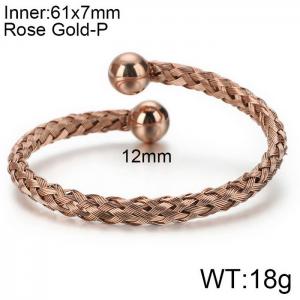 Rose Gold Stainless Steel Twist Wire Braided Ball Bangle - KB109696-K