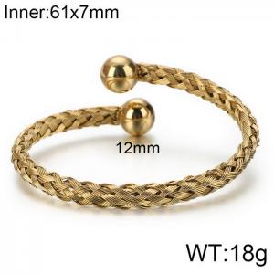 Gold Stainless Steel Twist Wire Braided Ball Bangle - KB109697-K
