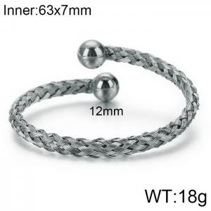 Steel Color Stainless Steel Twist Wire Braided Steel Ball Bangle - KB109698-K