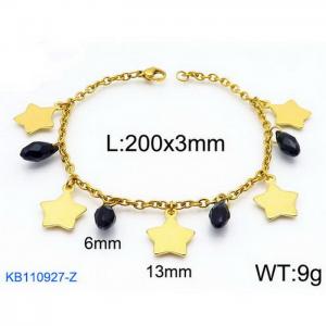 Fashion stainless steel 200 × 3mm O-shaped Chain Black Diamond Pentagram Pendant Jewelry Charm Gold Bracelet - KB110927-Z