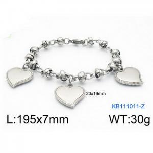 Fashion Stainless Steel 195 × 7mm special chain bead edge heart shaped pendant jewelry charm silver bracelet - KB111011-Z