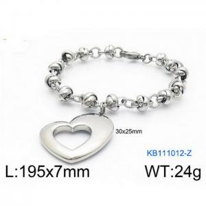 Fashion Stainless Steel 195 × 7mm special chain irregular hollow heart shaped pendant jewelry charm silver bracelet - KB111012-Z